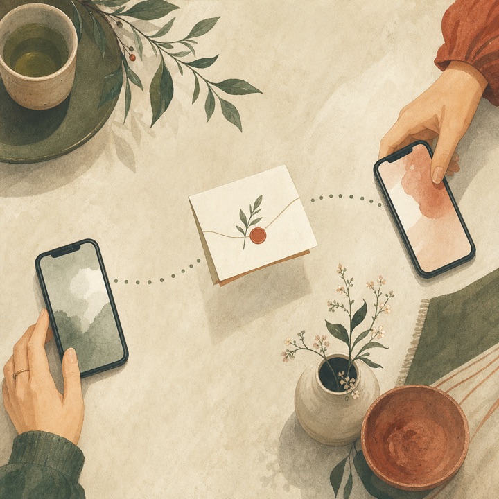 スマートフォンで相手に招待を送る様子